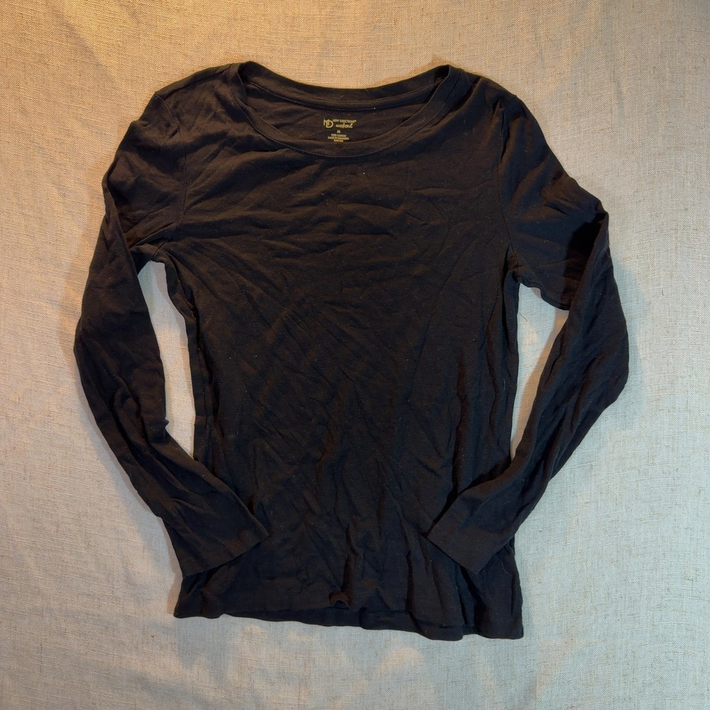 New Directions Long Sleeve Scoop Neck T-Shirt Cotton Black Women's Size Medium